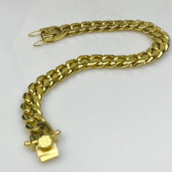 Miami Cuban Curb Link Chain Bracelet 316L Gold Plated Stainless Steel - Picture 6 of 12